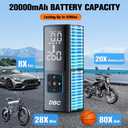 DBC Tire Inflator Portable Air Compressor, 3X Faster Cordless Bike Pump, 20000mAh & 150PSI Portable Air Pump for Car Tires With Digital Dual Values Display for Car, Bike, Motorcycle, Ball