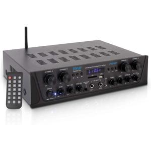 Pyle 500W 4-Channel Karaoke Bluetooth Amplifier - Home Theater Audio Receiver with AUX - FM - RCA Subwoofer Output - USB - Microphone Input with Echo for Wireless Music Streaming - PTA44BT