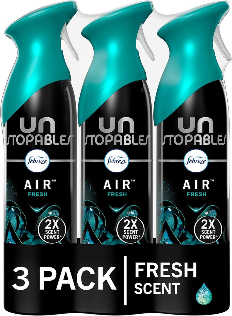 Febreze Air Mist Air Freshener Spray, Odor-Fighting Room Spray, Air Fresheners for Home and Bathroom and Kitchen, Aerosol Can, Unstopables Fresh Scent, Multicolor, 8.8oz (Pack of 3)
