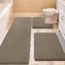 ACCUMTEK Upgrade Extra Large Dark Beige Bathroom Rug Set 3 Pieces Gray Ultra Soft, Thick Absorbent Bath Mats, Non Slip Chenille Toilet Mat Bathroom, Bedroom, Kitchen, Taupe (4'1'8"+ 2'x1'5"+ U Shape 1'8"x2') Dark Beige