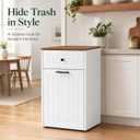 13 Gallon Pull Out Trash Can Cabinet with Storage Drawer, Wooden Kitchen Garbage Can Holder, Freestanding Modern Farmhouse Waste Bin Furniture, White Finish