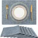 homing Faux Cotton Linen Placemats Set of 6, Cloth Washable Farmhouse Dining Table Mats for Indoors & Outdoors, Easy to Clean, Denim Blue, 13 x 19 Inch