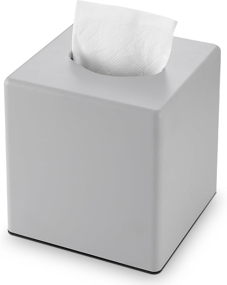 Y-in Hand Tissue Box Cover, Square Facial Tissue Holder Storage for Bathroom Vanity, Countertops, Dressers, Night Stand, Parlors and Offices - Grey