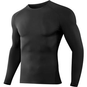 Dalavch 2 Pack Men’s Compression Shirts Long Sleeve Athletic Workout Rash Guard Gym Active Sports Undershirt Base Layer Top, Black & Blue, M