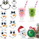 7Pack 27 Pcs Christmas Face Eyes Stickers for Crafts Rub on Transfers Large 5 Inch Small 3 Inch Vinyl Snowman Faces Decals for Ornaments Glass Drinking Cups Wood Decorations Balls Party Supplies (face27)