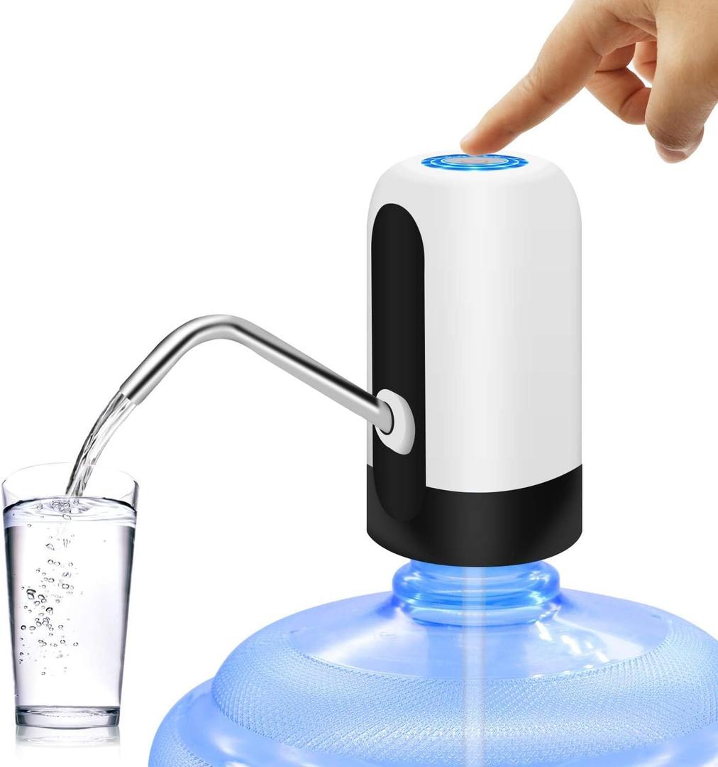 MJIYA Portable Water Bottle Pump, Universal Bottle Electric Water Dispenser with Switch and USB Charging, for Camping, Kitchen, Workshop, Garage (White)