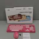 Wireless Keyboard and Mouse Combo, Retro Round Keycaps, Full-Size Cute Typewriter Keyboard with Large Phone/Tablet Holder, Auto-Sleep, 2.4GHz Cordless Connection for Windows/PC/Laptop (Camellia Rose)