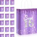 Teling 18 Pcs Sweet 16 Party Favors Sweet 16th Birthday Gift Bags Goodie Candy Treat Bags with Handle Decorations for 16th Birthday Party Supplies(Purple)