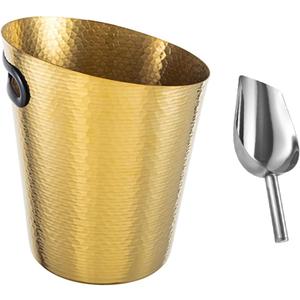 Stainless Steel Champagne Bucket with Ice Tongs - Stainless-Steel Beverage Tub - Diagonal Ice Bucket with Handle for Cocktail Bar, Wine, Home Bar Accessories, Parties - 4 Quarts - New Gold