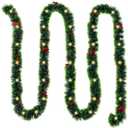 16.4 Ft Christmas Tinsel Garland, 1 Pack Dark Green Tip Metallic Garland with 50 Warm LED Lights, Artificial Xmas Garland for Indoor Outdoor Christmas Tree Decoration, Holiday Party Supplies