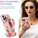 UEEBAI for iPhone 16 Plus Case, Oil Painting Flower Case with Phone Grip Pretty Glossy Wave Cover Cute Floral Curly Cover with Phone Finger Strap Stand for Women Girl, Strawberry