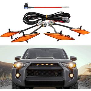 SEVEN SPARTA 4 PCS Grill Led Lights Compatible with Toyota 4Runner 2014-2024 TRD Pro Grille and 2014-2019 SR5, Premium, Limited, TRD Off-Road, Fuse and Instruction Included (Amber)