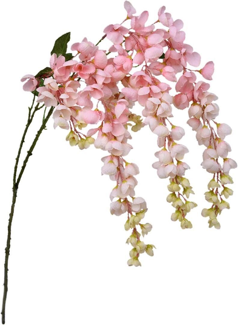 Artificial Light Pink Wisteria Hanging Flowers Bush, 2 Pcs 38.2 Inch Silk Wisteria Garland Flowers Fake Wisteria Flower Vines Garland Artificial Flower Strings for Garden Wedding Home Decor