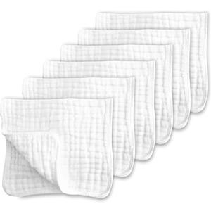 CottCare Muslin Burp Cloths for Baby 100% Cotton Large 20''X10'' 6 Layers Thicken Super Soft and Absorbent (6 Pack,White)