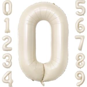 40 Inch Beige Number Balloon 0, Large Cream Number Foil Mylar Balloons for Birthday Party Celebration Decorations Supplies, Digital Balloons for Wedding Anniversary Events Decorations