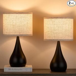 Leasgy 18.1'' Small Modern Touch Lamps for Nightstand Set of 2 with 3 Way Dimmable, Table Lamps for Living Room, Office, Bedside Lamps with Heavy Iron Base, Touch Switch, Bulb Included, Black