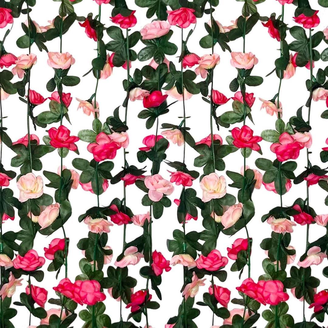 8Pcs 63Ft Pink Rose Garland, Fake Flower Vines, Artificial Vine Flowers, Rose Hanging Garland for Party Wedding, Garden, Room Table, Christmas, Backdrop Wall Arch Decor