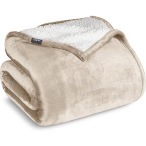 Bare Home Sherpa Fleece Blanket - Twin/Twin Extra Long - Blanket for Bed, Sofa, and Couch - Warm & Lightweight - Fluffy & Soft - Reversible (Twin/Twin XL, Oyster)
