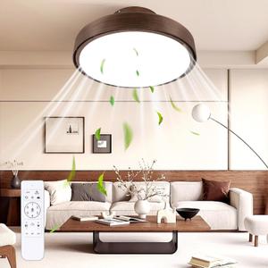 20" Bladeless Ceiling Fan with Light and Remote, LED Low Profile Flush Mount Ceiling Fan with 6 Speed Dimmable, 3000-6000K, Enclosed Modern Ceiling Fans for Bedroom Living Room