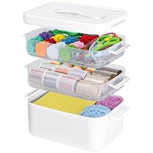 TERGOO 3-Tier Plastic Craft Organizers and Storage Box with Removable Trays, Portable Art Supply Storage Organizer with Handle, Art & Craft Storage for Organizing Bead, Sewing, Tool