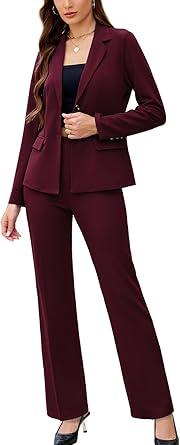 Women's 2 Piece Suits Business Casual Outfits Long Sleeve Solid Blazer with Pants Professional Office Work Sets Size 8P