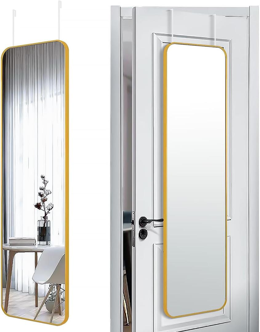 SCWF-GZ 47x14 Mirror Rectangle Full Body Length Door Hanging Wall Mounted Aluminum Alloy Metal Frame Dressing Make-up Mirrors for Entryway Bedroom Bathroom Living Room, Gold