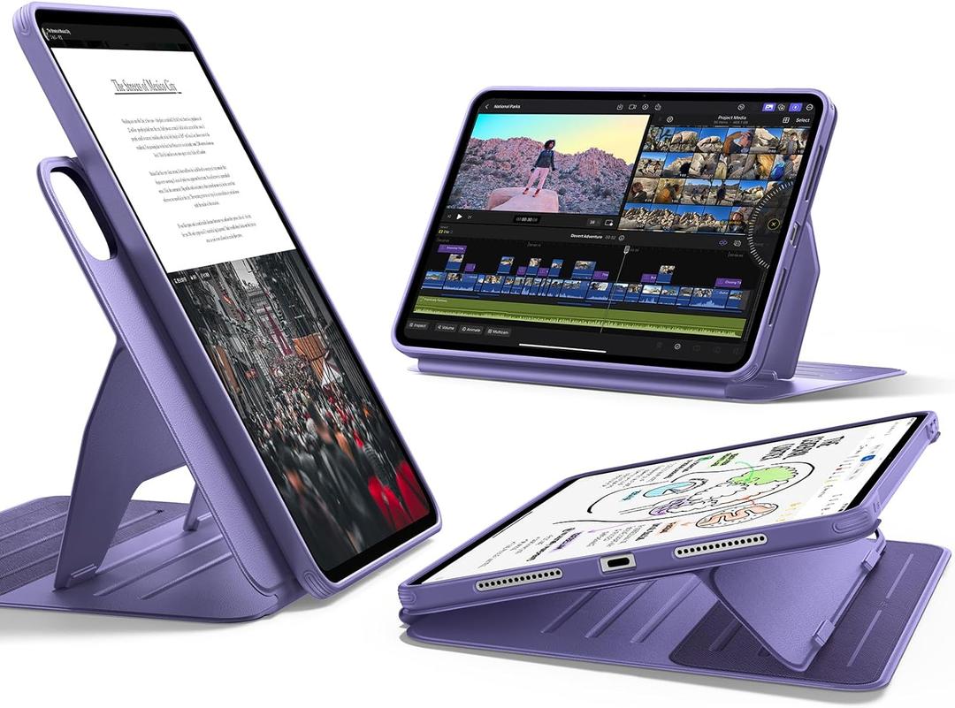 ESR for iPad Pro 13 Inch Case (M5/M4) 2025/2024, Rotating Case with Removable Magnetic Cover, Adjustable Portrait/Landscape Stand, 9 Standing Angles, Shift Series, Purple