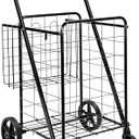 Amazon Basics Foldable Shopping Utility Cart with 360-Degree Wheels, Easy Assembly, Black, X-Large