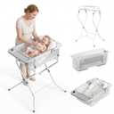 Collapsible Baby Bathtub with Stand - Clear Big Baby Bath Tub with Thermometer | Parents Spine Save Infant Baby Tub Foldable Newborn Toddler Bathtub for Baby Girl Boy 0 to 36 Months, Grey