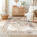 BESTSWEETIE 4x6 Area Rug Washable Rugs for Living Room, No Pile Boho Carpet for Entryway Bedroom Dinning Room, Vintage Carpet Print Distressed Non-Slip, 4 x 6 ft, Orange Pink Brown Earth Tones