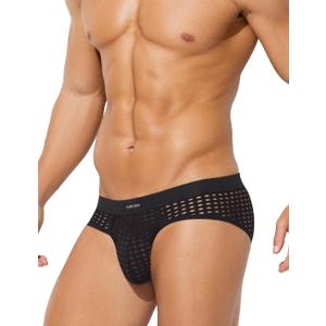 Casey Kevin Men's Mesh Briefs Breathable See Through Fishnet Underwear Low Rise Sexy Panties for Men,Black,Small