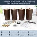 Airy Abode Premium Walnut Square Furniture Legs (Full Install Kit) - Pick Your Size and Color