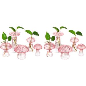 Hewory Mushroom Jars for Plants, 10pcs Pink Glass Mushroom Bud Vase for Flowers, Unique Plant Propagation Stations Propagating Vases Decor, Mini Cute Hydroponic Terrarium Planter for Indoor Planters