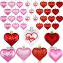 Valentine's Day Decor Heart Ornaments 36 Pcs Heart Shaped Baubles Red Pink White Hanging Decorations for Valentine's Day Christmas Wedding Anniversary