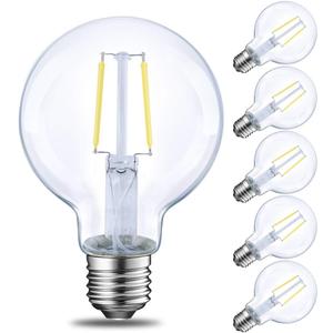 E ENERGETIC LIGHTING LED Globe G25 Dimmable Edison Light Bulb, 40 Watt Equivalent, 5000K,350LM, E26 Medium Screw Base, Christmas Light, G80 LED Edison Light Bulb, ETL Listed, 6-Pack