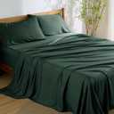 Bedsure Queen Sheet Set, Rayon Derived from Bamboo, Cooling Sheets, PureWoven, Breathable & Soft, Deep Pocket Up to 16 Inches, Hotel Luxury Silky Bedding for Hot Sleepers, Forest Green