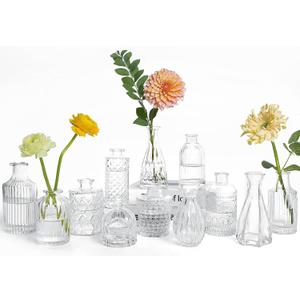 Valentine's Day Clear Glass Bud Vases Set of 12, Mini Flower Vase for Centerpieces, Small Vases in Bulk for Wedding Decorations, Vintage Vase for Baby Shower, Party, Recepetion, Home Table Décor