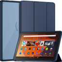 New Amazon Fire HD 10 Tablet Case(Only Fit 13th Gen, 2023 Release), Sanyetral Premium PU Leather Trifold Stand PC Clear Back Cover Case with Auto Wake/Sleep, Not for Nokia iPad Samsung - Navy Blue