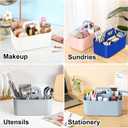 Multiuse Caddy Organizer with Handle, Portable Plastic Tote Bin - Art Craft, Stationary Pen Marker Crayons, Makeup Hair Supplies Storage - Bathroom, Classroom, Dorm, Office, Desk Holder - Dark Blue