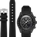 BONACE Bands for Moonswatch Watch,Curved SIlicone Strap Compatible with Omega X Swatch 20mm Watch,Swatch Omega Moonswatch Speedmaster Replacement No Gap Strap Men Women (Black white line)
