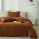 QKTE 100% Washed Cotton Duvet Cover Set 3pcs Linen Feel Queen Duvet Cover Breathable Durable Comfy Twill Bedding (Pumpkin, 88" x 92")
