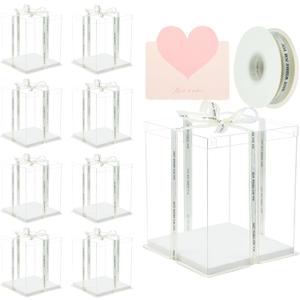 10x10x12Inch Clear Cake Box 8Pcs Tall Cake Boxes Treat Boxes Cake Transport Container Tall Cake Carrier for Transport Gift Box Display Case cajas para pasteles White