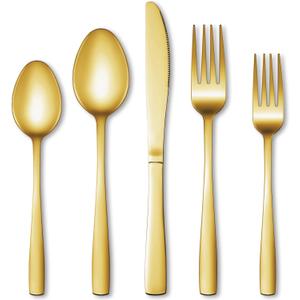 40 Pcs Gold Silverware Set, Stainless Steel Flatware Set for 8, Food-Grade Cutlery Set, Mirror Polished Tableware Eating Utensils Set for Home Kitchen, Include Knife Fork Spoon Set, Dishwasher Safe