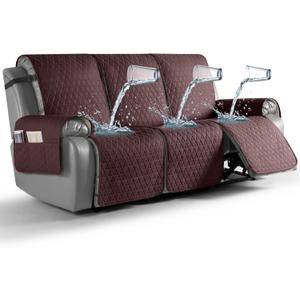 TAOCOCO 100% Waterproof Recliner Cover, Non-Slip Washable Reclining Couch Cover with Elastic Leg Straps, Furniture Protector for Dogs (Coffee, 3 Seater)