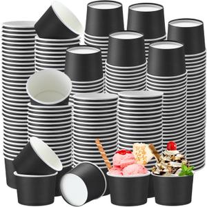 Honeydak 400 Pack 150 ml/ 5 oz Ice Cream Cups for Party Small Ice Cream Cups Disposable Treat Paper Dessert Snacks Sundae Container Wedding Birthday Party Supplies (Black,Simple)