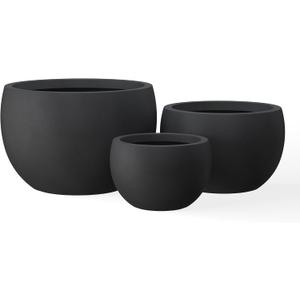 Kante 19.9",15.7",11.8" Dia Round Concrete Planter Set of 3, Outdoor/Indoor Large Bowl Plant Pots with Drainage Hole and Rubber Plug for Garden Patio Balcony Home, Black