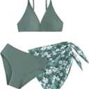 SHENHE Girl's 3 Piece Cute Ditsy Floral Print Triangle Bikini Swimsuit with Beach Cover Up