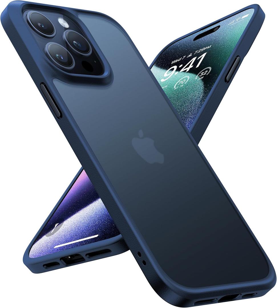 TORRAS Shockproof for iPhone 15 Pro Case 6.1", 12FT Military Grade Drop Tested, Anti-Fingerprint Anti-Scratch Semi-Clear Back with Silicone Slim Thin Protective Phone Case for iPhone 15 Pro, Blue