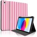 TopPerfekt Case for iPad 11th (A16) 11inch 2025 / 10th Generation 10.9inch 2022, Striped Cute Girly Collegiate Style Case with Pencil Holder for Kids, Boys, Girls, AntiSlip, AntiShock  Pink