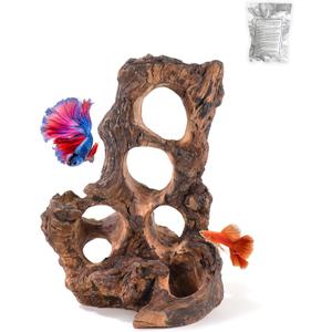 Aquarium Driftwood Fish Cave for Betta Fish Shrimp Hideout,10-12" Natural Porous Driftwood for Aquascaping with Low Tannins,Reptiles Shelter Fish Tank Decoration with Protein Cotton(No need to boil)